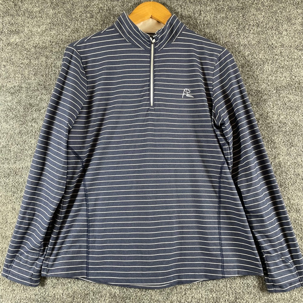 Rhoback Pullover Shirt Womens Large Blue Striped Quarter Zip Performance Golf